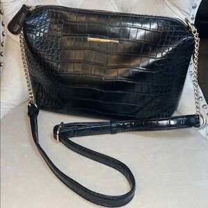 Aldo Black Crocodile-Embossed Crossbody Bag‎